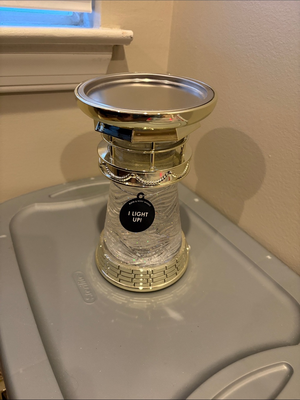 Bath & Body Works silver  and Clear Light-Up Decorative candle holder beautiful
